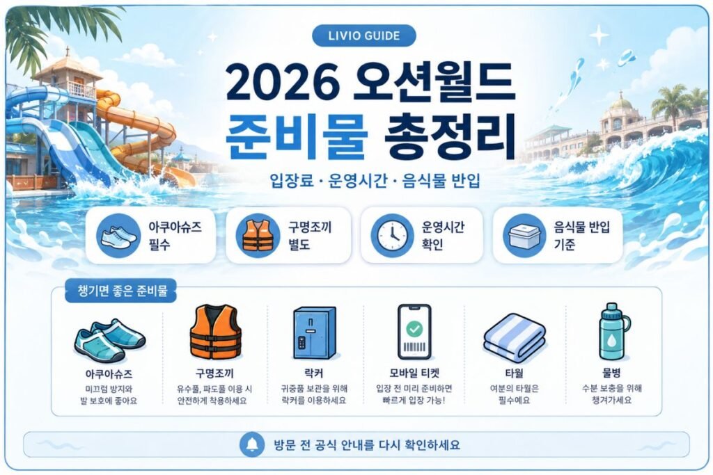 2026 오션월드 준비물과 입장료 할인, 운영시간, 음식물 반입 안내 이미지