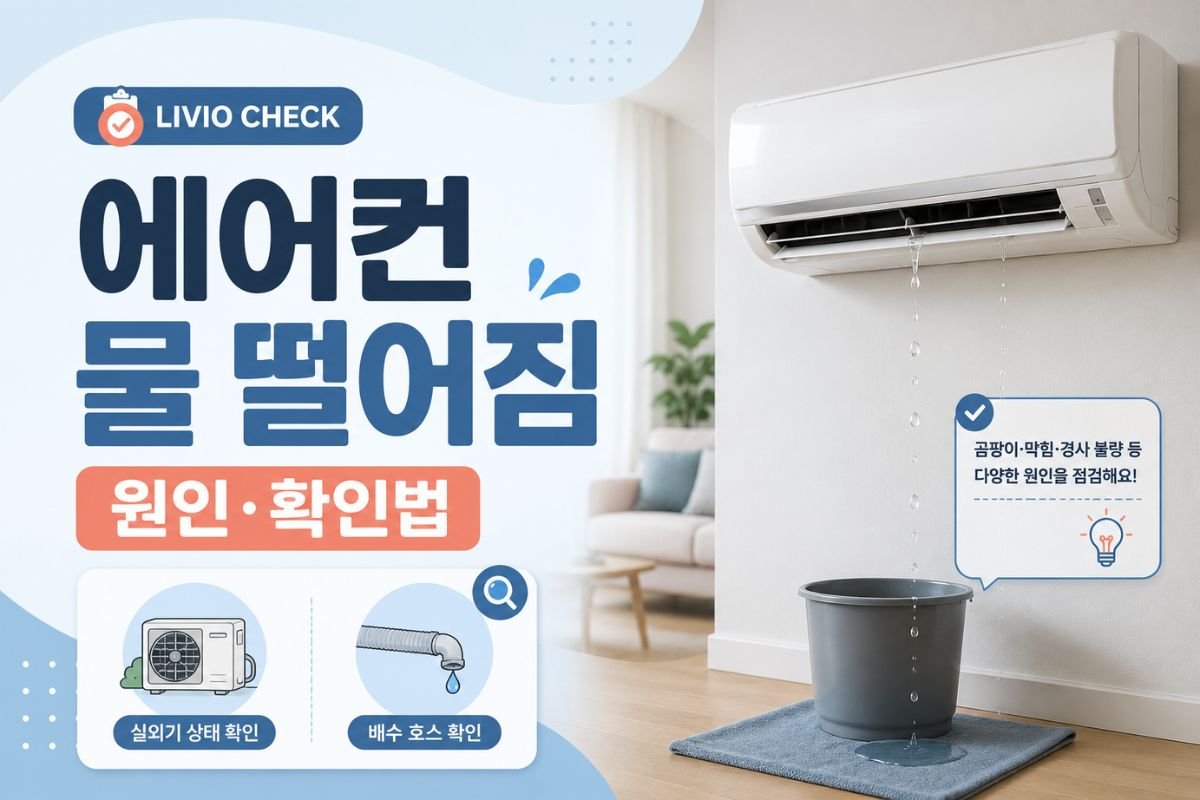 에어컨 실내기에서 물이 떨어지는 모습과 실외기·배수호스 확인 방법