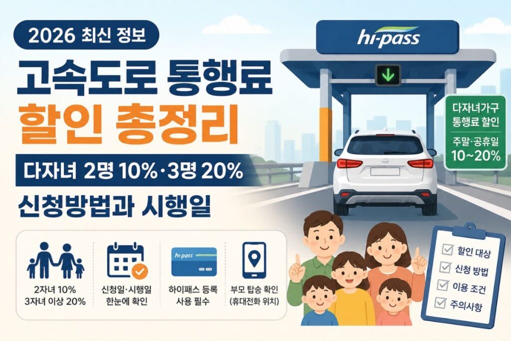 2026 다자녀 고속도로 통행료 할인 대상과 신청 조건 안내