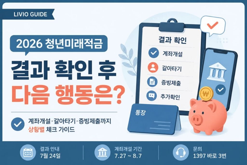 2026 청년미래적금 결과에 따른 계좌개설, 청년도약계좌 갈아타기, 추가 증빙 제출 상황별 안내