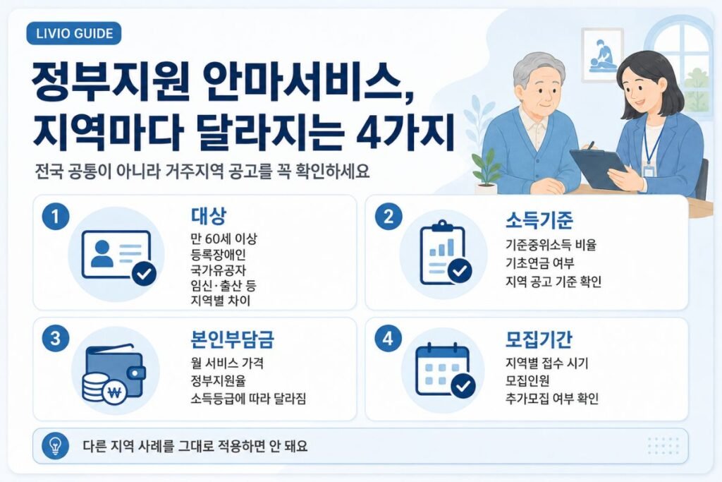 정부지원 안마서비스 대상·소득기준·본인부담금·모집기간 지역별 차이