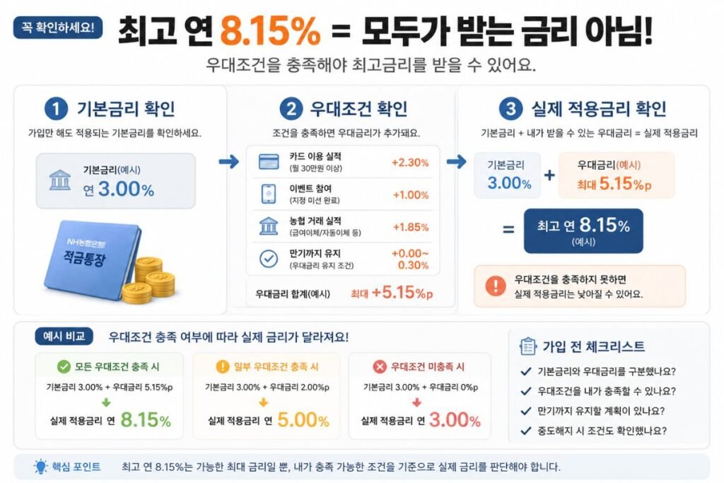 농협 적금 8.15% 최고금리와 우대조건에 따른 실제 적용금리 확인 방법 이미지