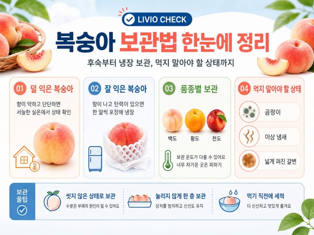 복숭아 보관법, 딱딱한 복숭아 후숙과 잘 익은 복숭아 냉장 보관 안내